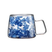 WZXPWT Preserved Flower Glass Mug: 6.8 oz, Double-Walled Insulated 200ml Clear Glass with Real Flowers and Handle - Elegant and Durable Design for Hot and Cold Drinks